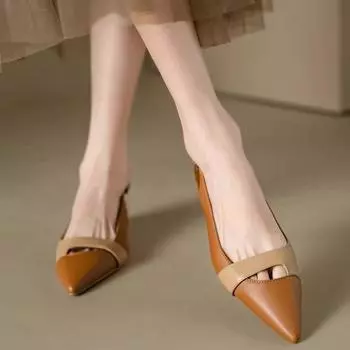 Баотоу французский темперамент одиночные туфли ретро цвета сочетания остроносые плоские туфли пустые летние женские модные сандалии 35 оранжевый