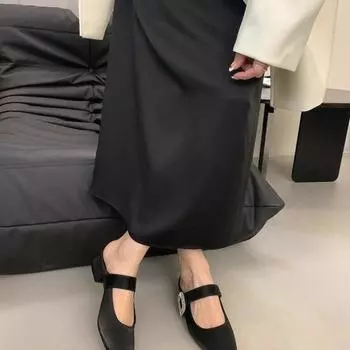 Baotou half drag 2025 spring new Korean version small square head rhinestone square buckle flat bottom lazy slippers cool slippers women s shoes 35 чёрный