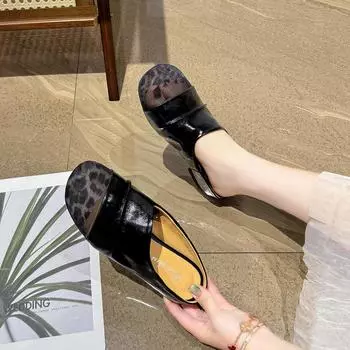 Baotou half-drag lazy drag summer niche personalized designer sandals leopard print mesh yarn outer wear flat-bottomed slippers 34