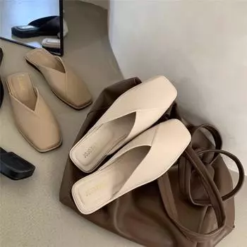 Baotou half-drag women s summer outer wear 2025 spring and summer new simple one-pedal lazy Muller square head flat shoes 34