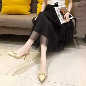 Baotou half drag women wear 2024 summer new fairy style Internet celebrity thin heel sandals high heel Mueller slippers 35