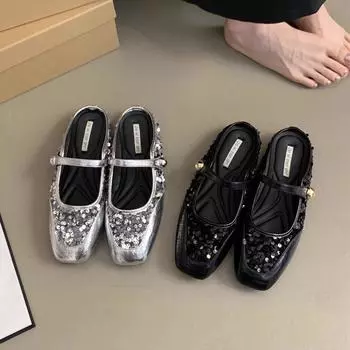 Baotou half slippers female spring and summer 2024 outer wear fairy evening breeze muller shoes Mary Jane single shoes sandals 35