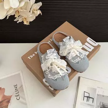 Baotou half slippers lace bow spring and summer new retro platform shoes girls sandals 35