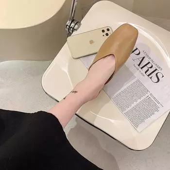 Тапочки Baotou полутапочки женские 2024 новые квадратные туфли на среднем каблуке женские туфли muller 35 чёрный