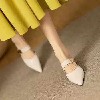 Baotou half slippers women s 2025 new Internet celebrity thick heel Mueller shoes high sense medium heel pointed single shoes women 35