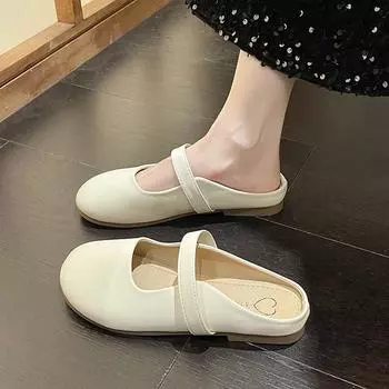 Baotou half slippers women s 2025 summer new soft bottom Korean version outer wear flat bottom round head advanced sense lazy slippers women 35