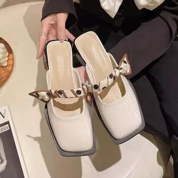 Baotou half slippers women s fashion shoes summer new muller shoes French half-support single shoes cool slippers 35 бежевый