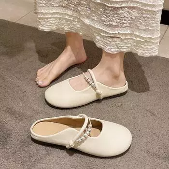 Baotou half slippers women s new spring wear one-pedal single shoes women s gentle skirt cool slippers 35