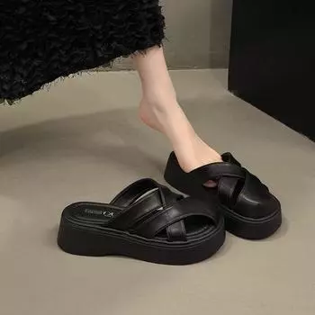 Baotou half slippers women s outer wear in the summer of 2025 new platform Roman shoes comfortable and fashionable versatile medium heel sandals 34