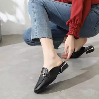 Baotou half slippers women s outer wear spring 202 new fashion horse buckle casual Korean version empty single shoes 708-2 35 абрикосовый
