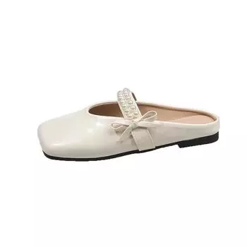 Baotou half slippers women s spring and summer outer wear 2025 new pearl bow soft bottom fairy style slippers 35