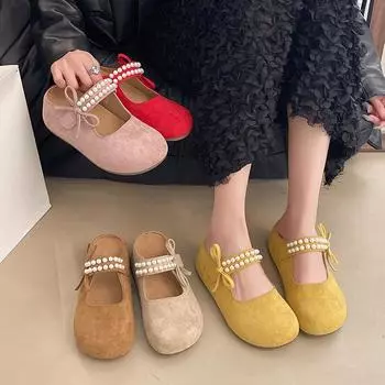 Baotou half slippers women s spring summer 2025 new pearl one-pedal inner height increase thick-soled sandals lazy slippers 35 малиновый
