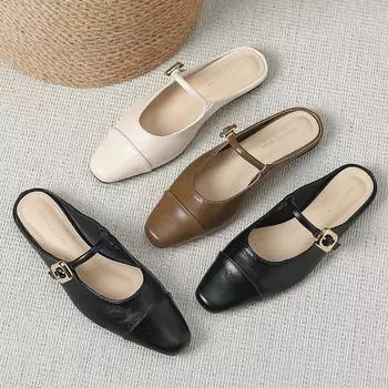 Baotou half slippers women s summer fashion outer wear without heel flat bottom one pedal lazy Muller cool slippers W727-12 35 чёрный