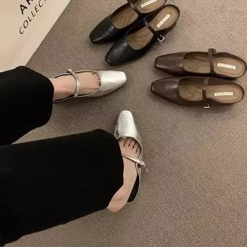 Baotou half slippers women s summer outer wear spring and summer new Korean version French evening breeze temperament silver single shoes thick heel 35 темно-коричневого