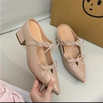 Baotou half slippers women s summer wear 2026 new sandals women s thick heel half support single shoes inner height-increasing pointed shoes 34