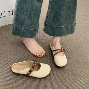 Baotou half slippers women s summer wear new flat-bottomed one-pedal lazy half-support cool slippers 35