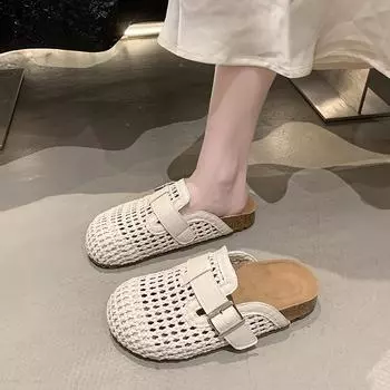 Baotou half slippers women s summer wear new one-pedal women s shoes woven slippers lazy thick-soled sandals 35