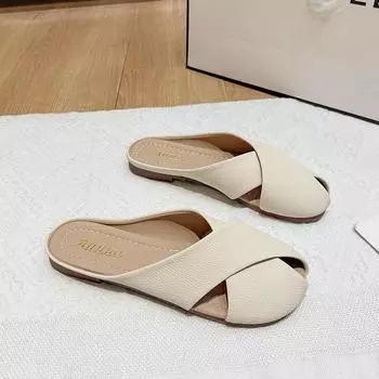 Baotou half slippers women s summer wear new maternity soft bottom woven flat bottom fish mouth shoes sandals 35