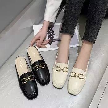 Baotou half slippers women s summer wear spring 2025 new lazy Muller square head flat single shoes half tray shoes 35