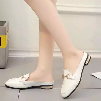 Baotou half slippers women s summer wear New Year s new lazy Muller square head flat bottom half tray women s shoes 35 бежевый