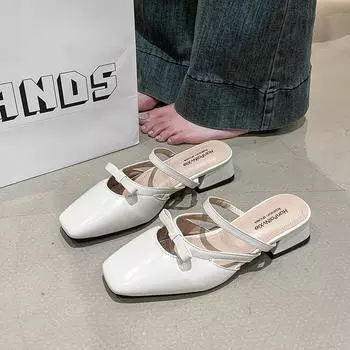 Baotou half slippers women s summer wear new Korean version of French evening wind fairy vacation dress retro thick heel sandals 35