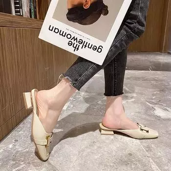 Baotou half slippers women s summer wear 2025 new thick heel lazy Muller cool slippers half tray single shoes women s 2833-6 35 абрикосовый