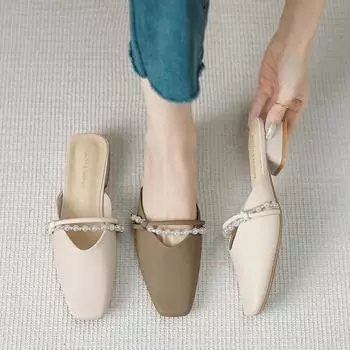 Baotou half slippers women s summer wear 2025 new summer muller sandals thick heel half support shoes women J 2024-3 35 абрикосовый