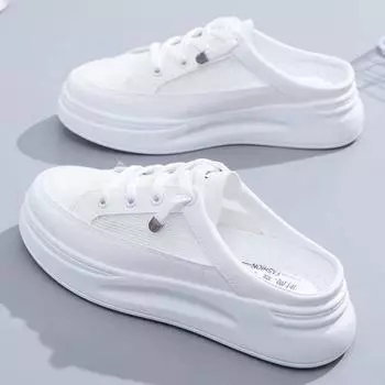 Baotou half slippers women wear summer new mesh breathable casual shoes lazy little white shoes women 35