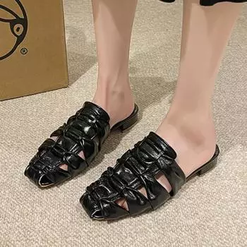 Baotou Half Slippers женские летние 2024 новые сандалии Moeller без застежек плетеные сандалии женские повседневные сандалии офисная женская обувь 35 чёрный