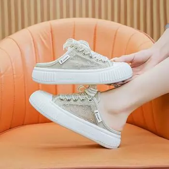 Baotou Half Slippers женские летние новые универсальные ленивые сандалии на толстой подошве сетчатые дышащие белые туфли на плоской подошве 35