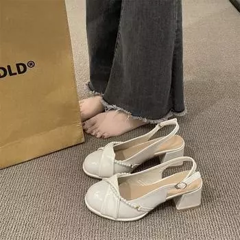 Baotou High Heeled Sandals Women 2024 New Fashion Thick Heels After Empty Shu Mid-heeled Women Sandals 35