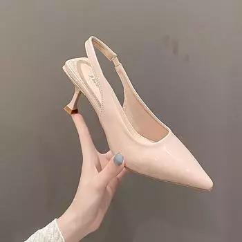 Baotou high-heeled sandals women s 2024 summer new one-word buckle stiletto nude pointed empty shoes 35