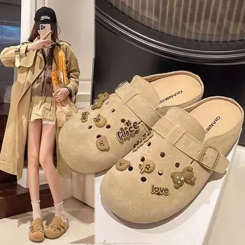 Baotou hole cartoon half slippers women s outer wear 2025 new retro versatile hollow breathable one-pedal sandals 35 жёлтый