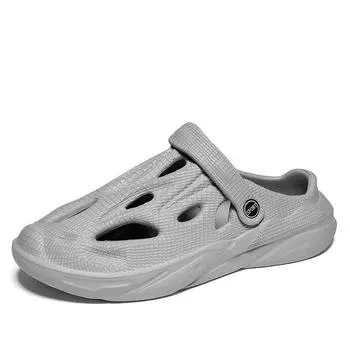 Baotou Hole Shoes Мужская модная верхняя одежда Нескользящие тапочки Мужские износостойкие повседневные пляжные сандалии на толстой подошве 39 серый