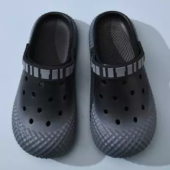 Baotou hole shoes women s summer height increase non-slip wear-resistant slippers EVA outer wear breathable deodorant soft sole couple sandals 36-37 черный серый