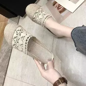 Баотоу классные тапочки женские летние литературные и художественные ретро льняные кружевные полые туфли для беременных с плоской подошвой дышащие полутапочки женские 35