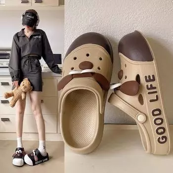 Baotou крутые тапочки женские 2025 новые приморские пляжные женские туфли модные мультяшные милые дырочки женские туфли 36-37
