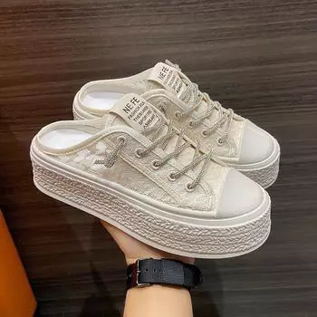 Baotou Lace Luxury Slippers for Women s Summer Outwear 2024 New Mesh Casual Set Feet Cool Slippers Women s Slippers 35 белый