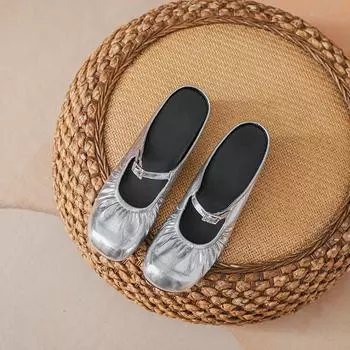 ~ Баотоу Мэри Джейн на одной педали, толстый каблук, пряжка, полусабо, женские модели 34 серебряный