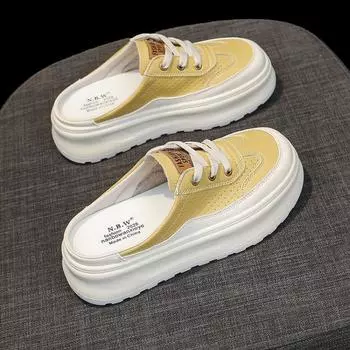 Baotou one-pedal casual single shoes summer new thick-soled lazy shoes academy style versatile solid color white shoes 35