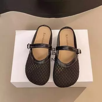 Баотоу полубосоножки женская верхняя одежда летняя мода новые универсальные полые женские туфли плоские сетчатые тапочки 35