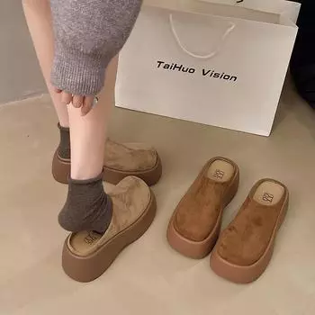 Баотоу полутапочки на толстой подошве женская осенняя одежда 2025 года новые туфли Muller знаменитости из Интернета обувь без каблука для ленивых кексов 35 хаки