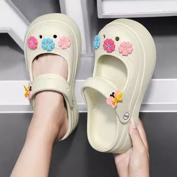 Баотоу полутапочки верхняя одежда лето 2024 новые пляжные туфли женские туфли на платформе с отверстиями сандалии женские 35 белый