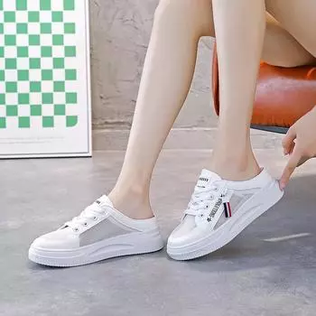 Baotou полутапочки женская летняя одежда 2024 новая женская обувь интернет знаменитости универсальные сетчатые ленивые белые туфли 35