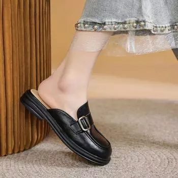 Baotou полутапочки женская летняя одежда 2024 новые ретро тапочки женские летние сандалии с одной педалью ленивые 35 чёрный