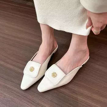 Баотоу полутапочки женская летняя одежда 2025 новый темперамент мода камелия одна педаль остроносые босоножки на низком каблуке 35 темно-коричневого