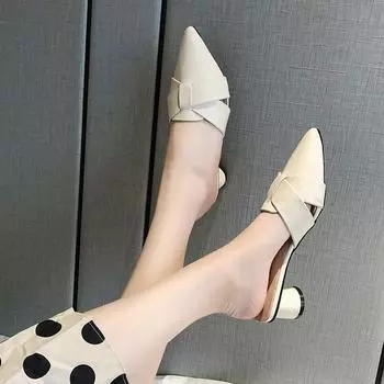 Баотоу полутапочки женская одежда лето 2025 новая мода интернет знаменитости толстый каблук ленивые высокие каблуки ins прилив 35 жёлтый