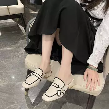 Baotou полутапочки женские летние 2024 новые туфли без каблука ленивые женские туфли Muller на высоком каблуке полутапочки одинарные туфли 35