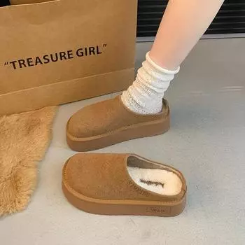 Баотоу полутапочки женские осенне-зимние новые на толстой подошве увеличивающие рост ленивые повседневные пушистые тапочки 40