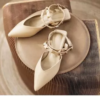 Baotou полутапочки женские весна-лето новые заклепки плоские сандалии остроносые одинарные туфли 35 абрикосовый